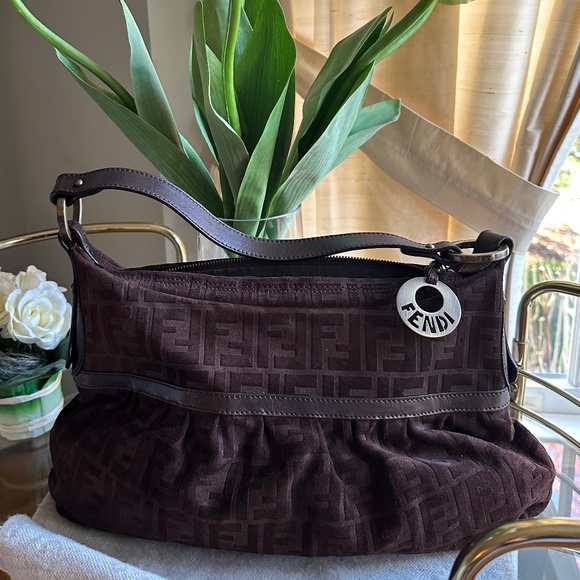 Fendi Zucca Chef FF Shoulder Bag in Brown Suede - Picture 6 of 11